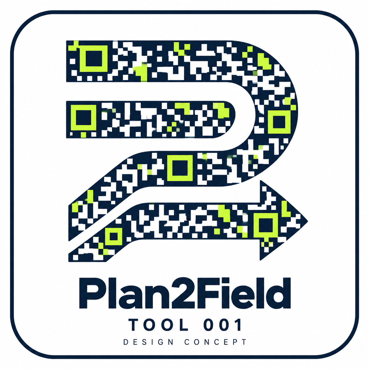Selected visual concept with a QR-like pattern in the Plan2Field logo shape.
